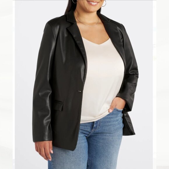 Vigoss Women's Black Faux Leather Fitted Blazer, Size 2X - Picture 1 of 16